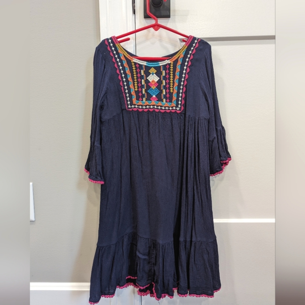 ROUTE 66 girls embroidered boho navy blue dress - Picture 1 of 5